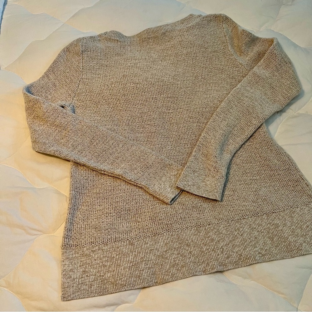LOFT Marled Crew Neck Sweater. Tan/Cream. Medium. - Picture 4 of 5